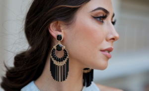 rj graziano black jet earrings fringe